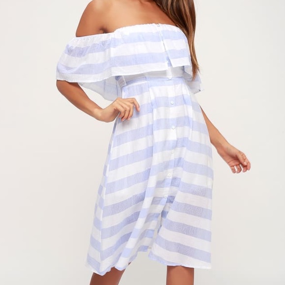 Nautical Blue and White Striped Midi Dress - Picture 2 of 11